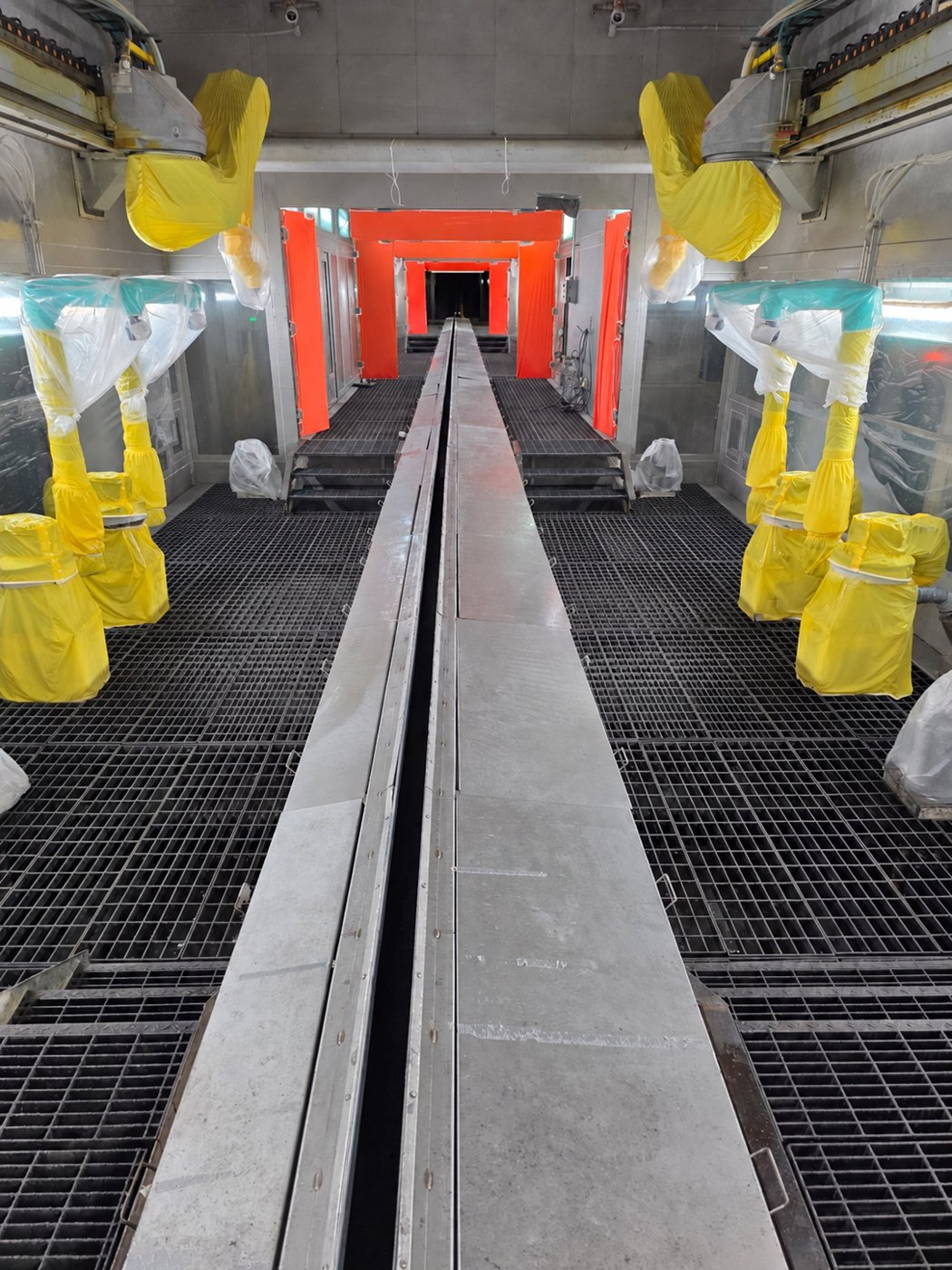 Paint booth interior and conveyor